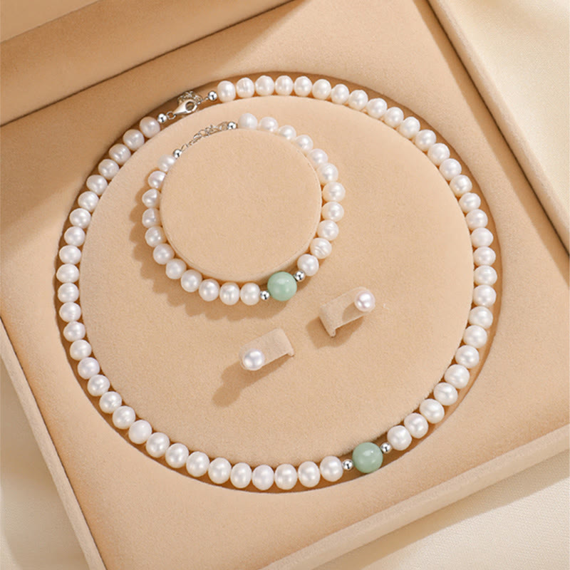 Mythstone 925 Sterling Silver Natural Pearl Jade Healing Necklace Bracelet Earrings With Gift Box