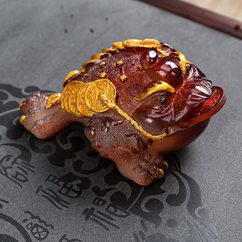 Mythstone Color Changing FengShui Wealth Lucky Frog Copper Coin Tea Pet Resin Figurine Decoration