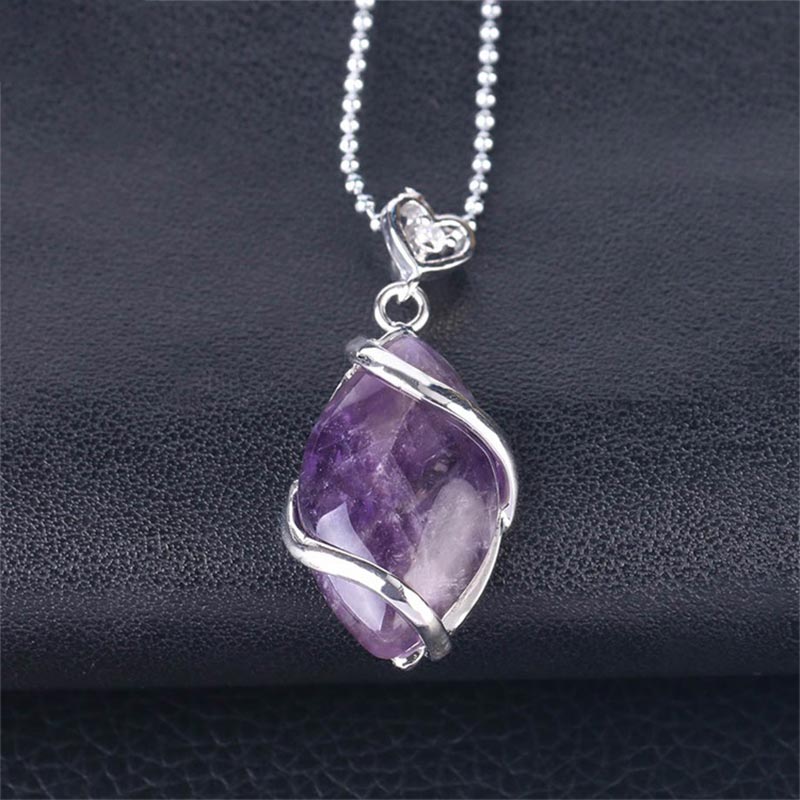 Mythstone Marquise Pattern Natural Crystal Stone Charm Necklace Pendant