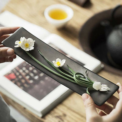 Quemador de incienso espiritual de cerámica con flor de loto, peonía y rosa