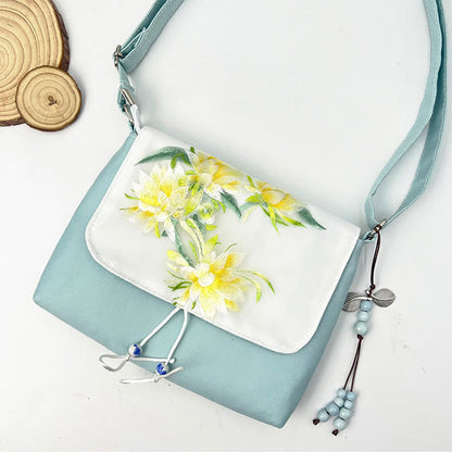 Bolso bandolera con bordado de camelia, epifilo, gardenia y flores de cerezo de Mythstone, bolso de hombro, bolso para teléfono móvil