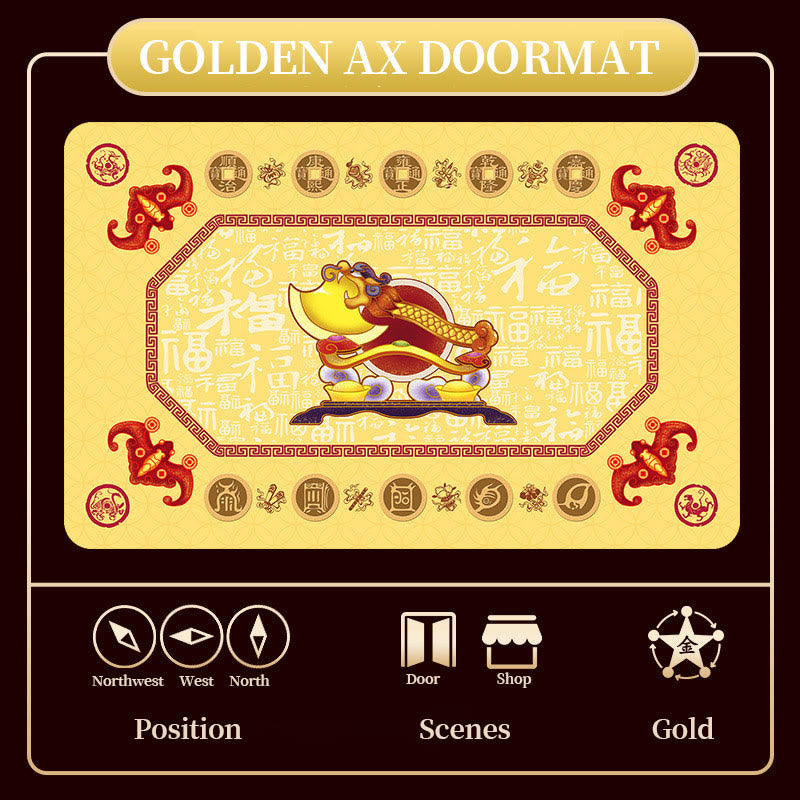 Mythstone Five Elements Lucky Crane Gourd Kirin Dragon Axe Nine Koi Fish Non-slip Foot Pad Doormat