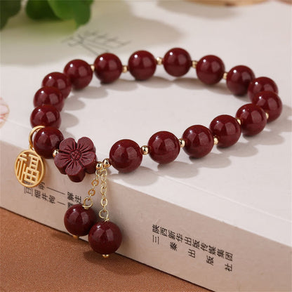 Mythstone Cinnabar Fu Character Cherry Blossom Blessing Bracelet