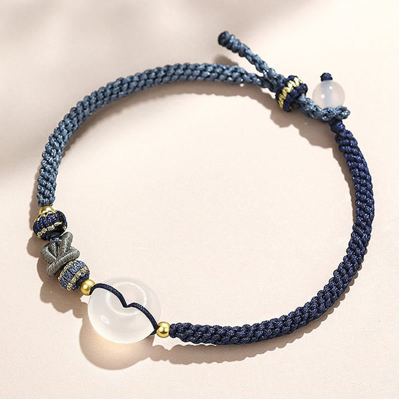 Pulsera tejida hecha a mano con ágata blanca y hebilla de paz que brinda protección, suerte y felicidad 