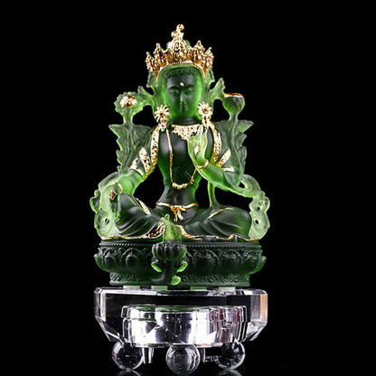 Mythstone Bodhisattva Green Tara Handmade Liuli Crystal Art Piece Protection Home Office Statue Decoration