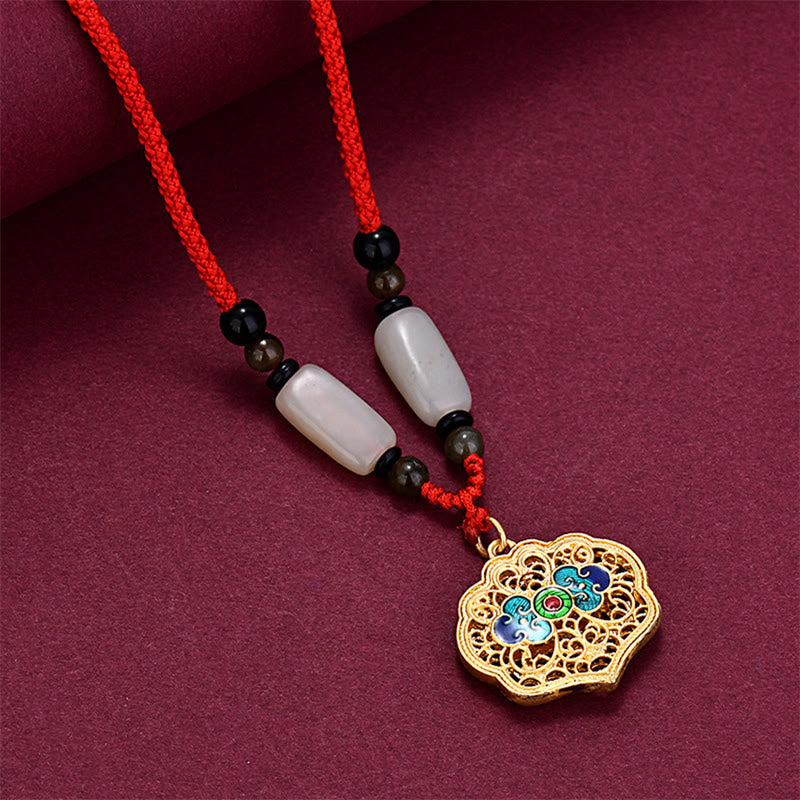 Mythstone Vintage Auspicious Clouds Agate Wealth Necklace Pendant