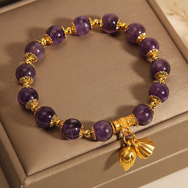 Mythstone Natural Amethyst Lotus Healing Spiritual Bracelet