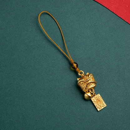 Mythstone Dancing Lion Auspicious Ruyi Safe Peace Rich Copper Wealth Phone Hanging Decoration