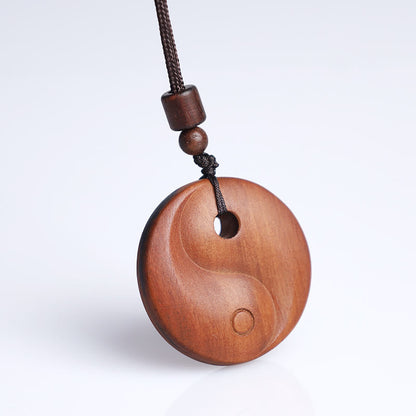 Mythstone Lightning Struck Jujube Wood Yin Yang Luck Protection Necklace Pendant