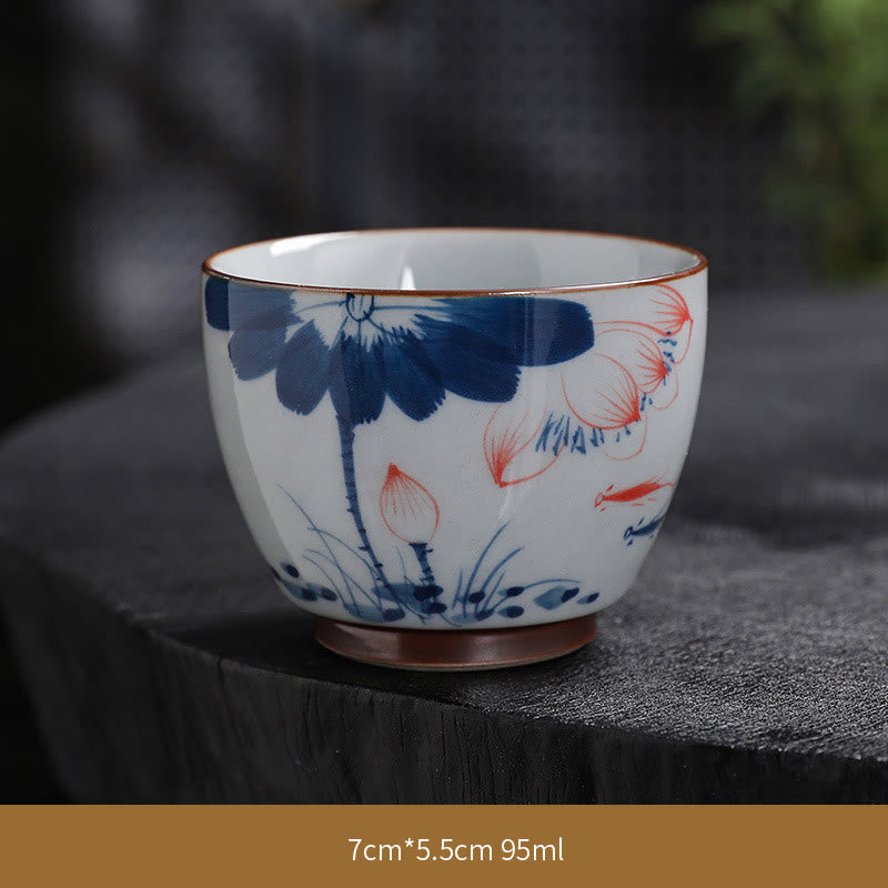 Mythstone Lotus Flower Leaf Bamboo Ceramic Teacup Kung Fu Tea Cups