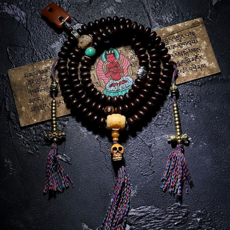 Pulsera de la buena suerte con vajra Bagua de semilla de Bodhi morada y 108 cuentas de Mala del Tíbet Mythstone 