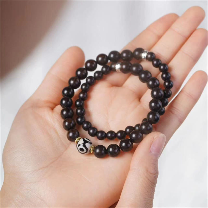 Mythstone Tibet Ebony Wood Dzi Bead Balance Double Wrap Bracelet