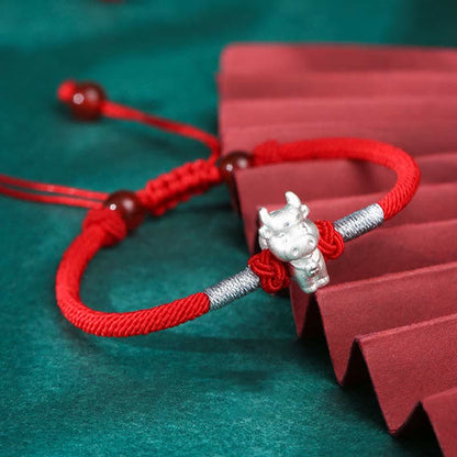 Mythstone 999 Sterling Silver Chinese Zodiac Luck Strength Red String Bracelet