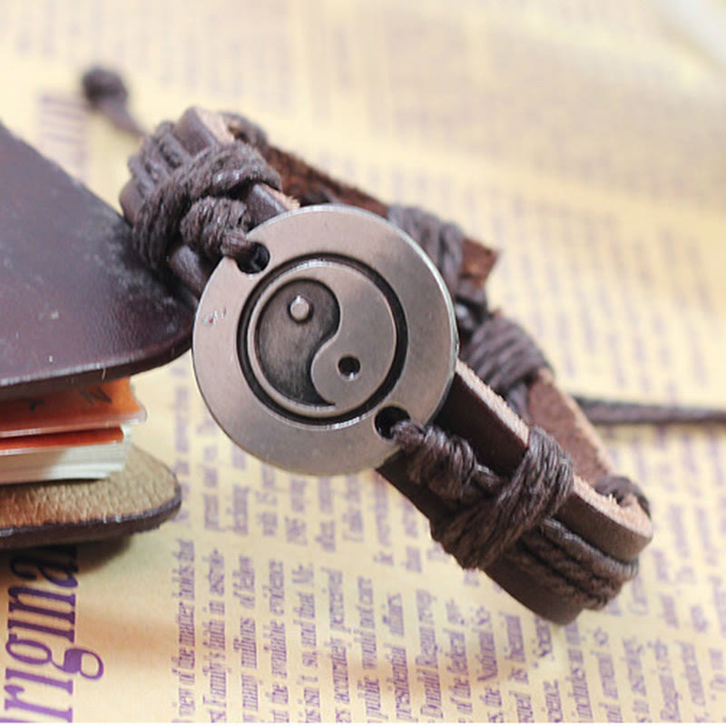 Mythstone Retro Yin Yang Leather Harmony String Bracelet