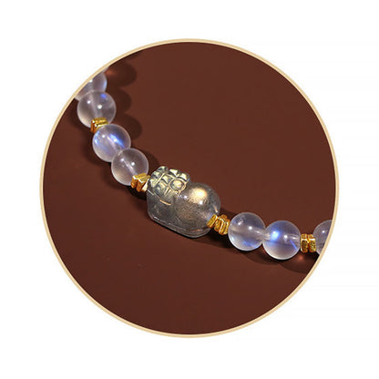 Mythstone 925 Sterling Silver Plated Gold Natural Moonstone PiXiu Healing Bracelet