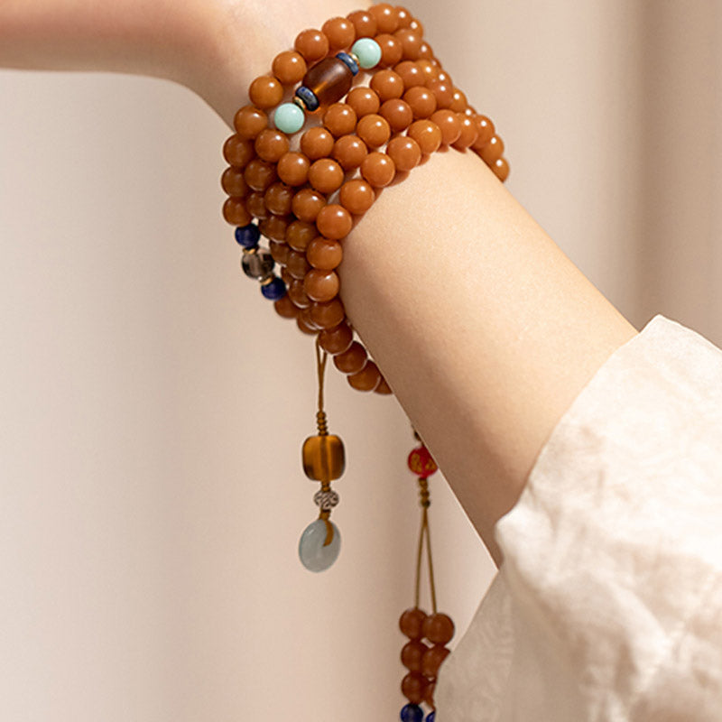 Pulsera de meditación con bendición de semillas Bodhi de 108 cuentas Mythstone Mala 