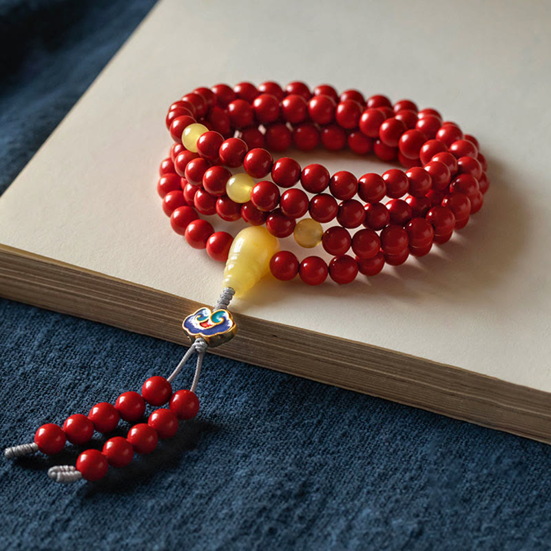 Mythstone 108 Mala Beads Natural Cinnabar Amber Keep Away Evil Spirits Bracelet