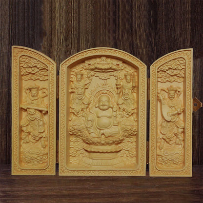 Mythstone Thousand-armed Avalokitesvara Kwan Yin Buddha Boxwood Wealth Home Decoration Altar