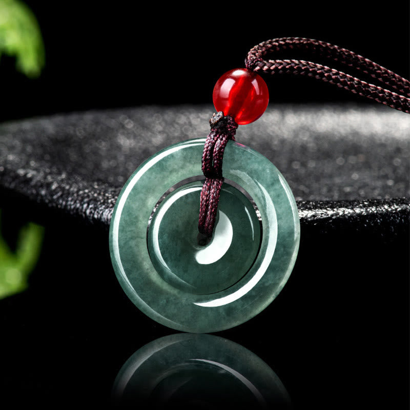 Mythstone Green Jade Double Peace Buckle Abundance Necklace Pendant