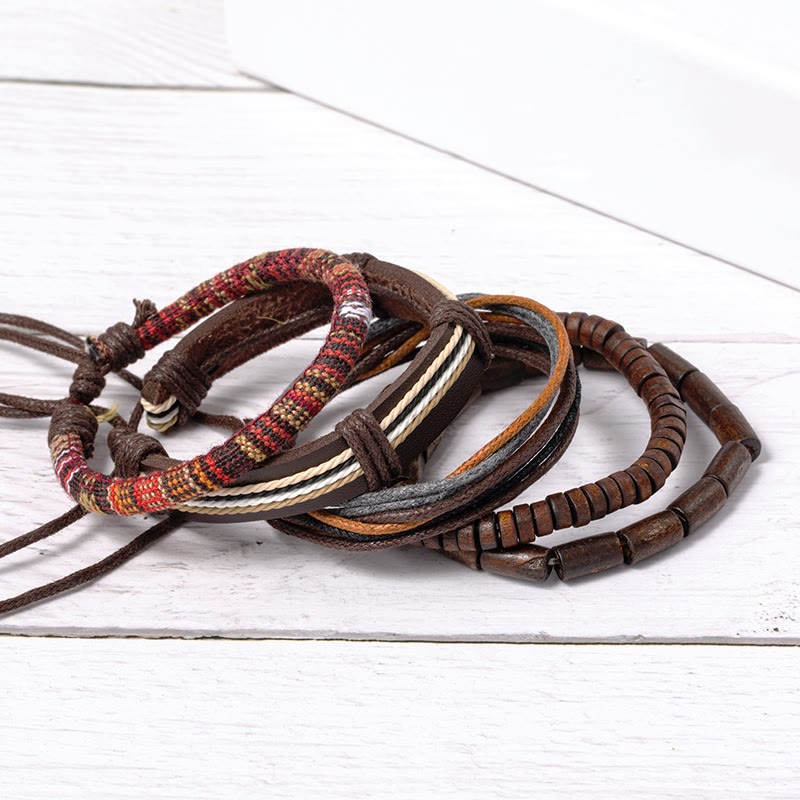 Mythstone Wrap Hemp Cords Wood Beads Leather Bracelet