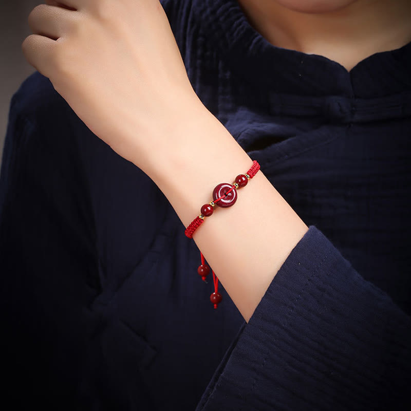 Mythstone Natural Cinnabar Peace Buckle Blessing String Bracelet