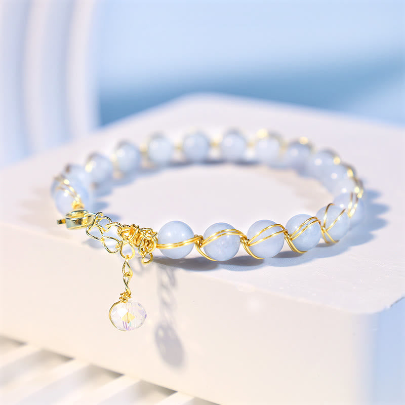 Mythstone 14K Gold Plated Natural Aquamarine Healing Charm Bracelet