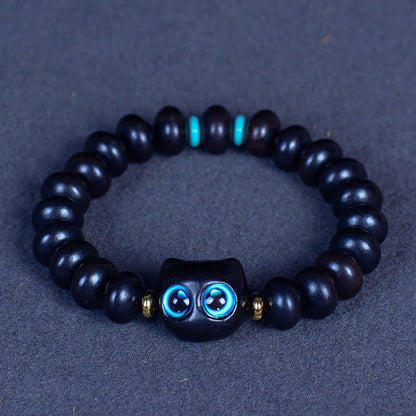 Pulsera de equilibrio de paz con forma de gato encantador de madera de ébano y cristal de Liuli Mythstone 