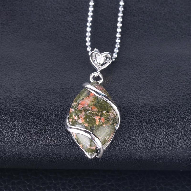 Mythstone Marquise Pattern Natural Crystal Stone Charm Necklace Pendant