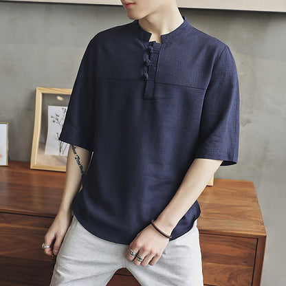 Mythstone Casual Half Sleeve Shirt Cotton Linen Men Clothing