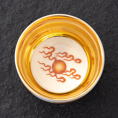 Mythstone Dragon Phoenix Crane Sun Ocean Waves Gilt Ceramic Teacup Kung Fu Tea Cup 170ml