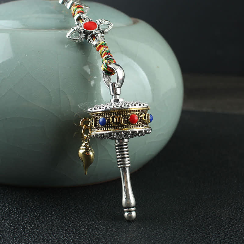 Mythstone Tibet Om Mani Padme Hum Prayer Wheel Peace Rotatable Bag Car Hanging Decoration