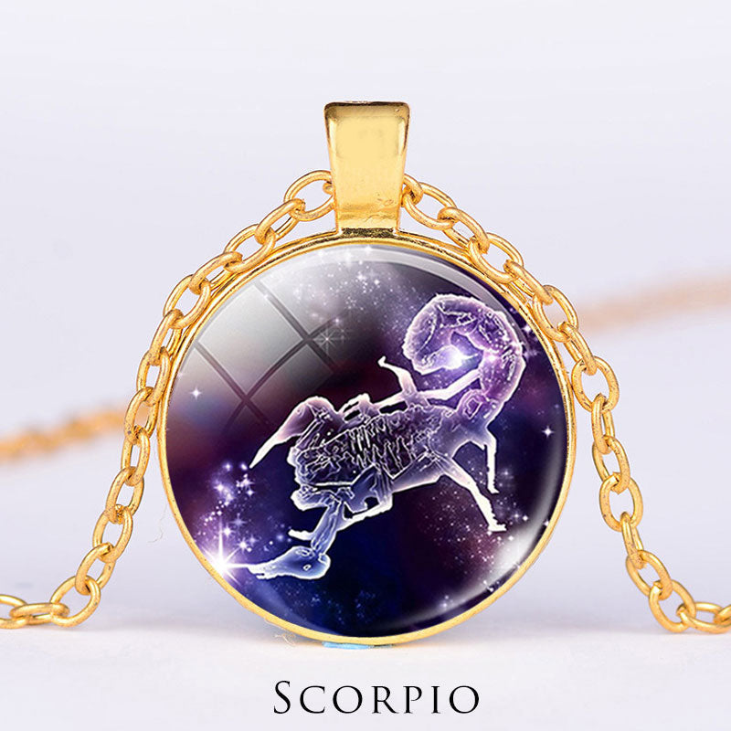 12 Constellations of the Zodiac Moon Starry Sky Protection Blessing Necklace Pendant