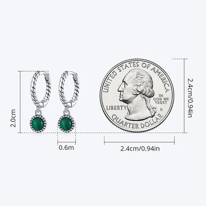 Mythstone 925 Sterling Silver Round Malachite Anti-Anxiety Drop Earrings