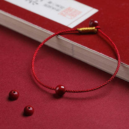 Mythstone Natural Cinnabar Red Agate Blessing Red String Bracelet