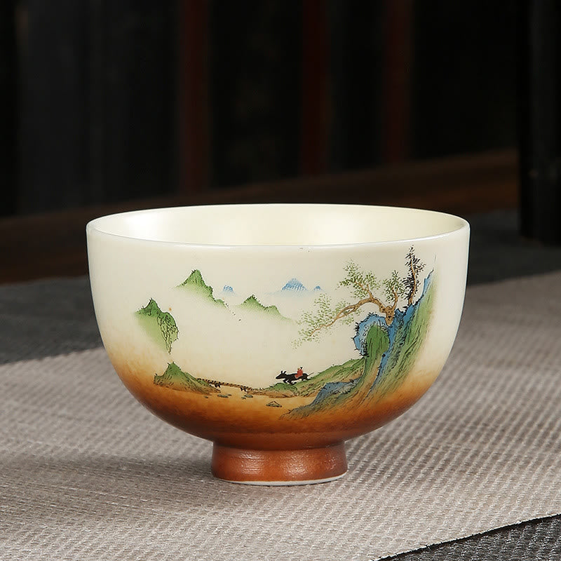 Mythstone Small Bridge Shepherd Boy Boat Green Pine Fisherman Mountain Ceramic Teacup Kung Fu Tea Cups