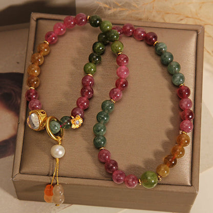 Pulsera con dije de calabaza de doble vuelta con turmalina multicolor positiva Mythstone 