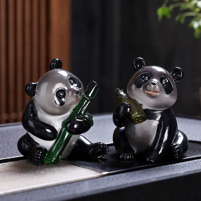 Mythstone Color Changing Small Cute Panda Bamboo Tea Pet Resin Home Figurine Decoration