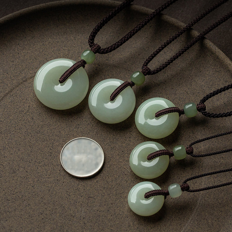 Mythstone Natural Round Jade Peace Buckle Luck Prosperity Necklace Pendant