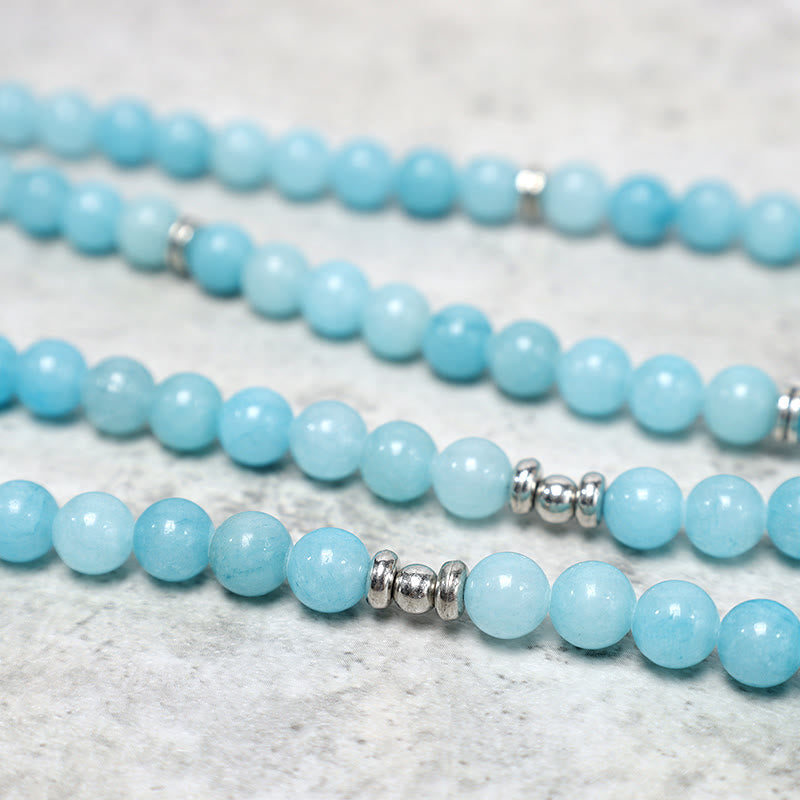 MythStone Natural Amazonite Stone Healing Lotus Mala Bracelet