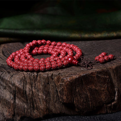 Mythstone 108 Mala Beads Cinnabar Om Mani Padme Hum Pattern Engraved Blessing Bracelet