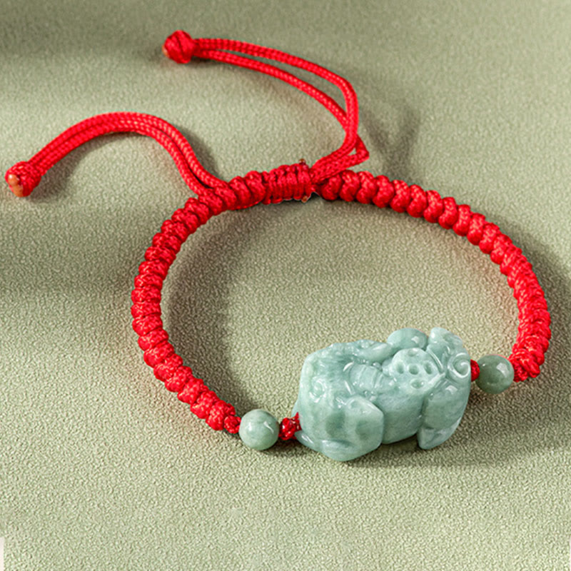 Mythstone Handmade Natural Jade PiXiu Protection King Kong Knot Braided String Bracelet