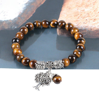 Mythstone Natural Gemstone Tree of Life Lucky Charm Stretch Bracelet