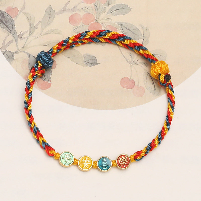 Pulsera trenzada de hilo de color Dunhuang hecha a mano con protección de la paz y la alegría Mythstone 