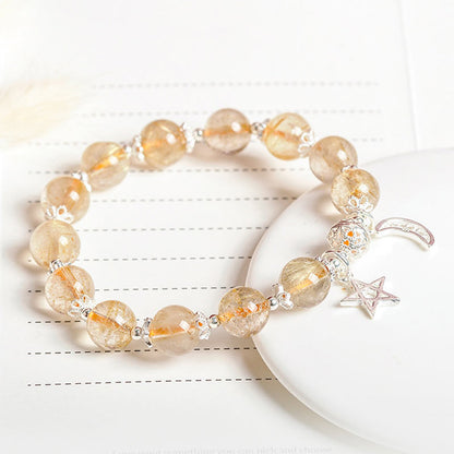 Mythstone 925 Sterling Silver Natural Citrine Happiness Moon Star Charm Bracelet