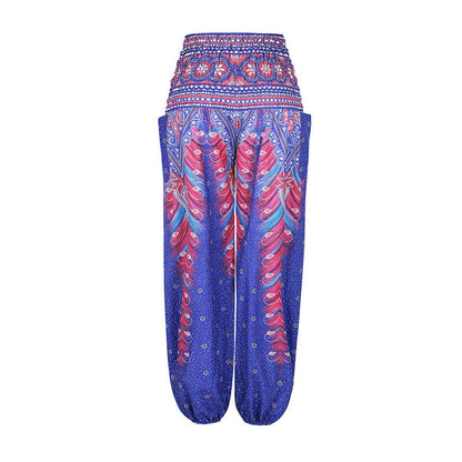 Mythstone Hippie Pants Baggy Boho High Waist Lounge Trousers with Pockets Women's Yoga Pants