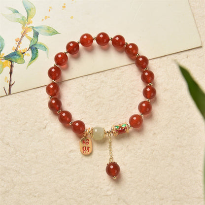 Mythstone Natural Red Agate Jade Confidence Fortune Blessing Charm Bracelet