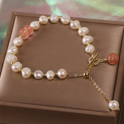 Mythstone Pearl Green Strawberry Quartz Bead Healing Chain Bracelet