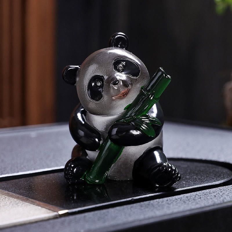 Mythstone Color Changing Small Cute Panda Bamboo Tea Pet Resin Home Figurine Decoration