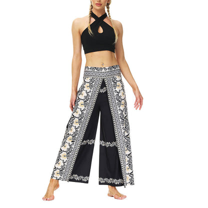 Mythstone Boho Flower Vine Split Thigh Wide Leg Pants Sports Fitness Dance Women's Yoga Pants