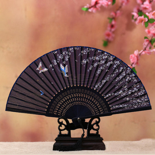 Mythstone Cherry Blossom Lily Butterfly Bamboo Handheld Bamboo Folding Fan 21cm